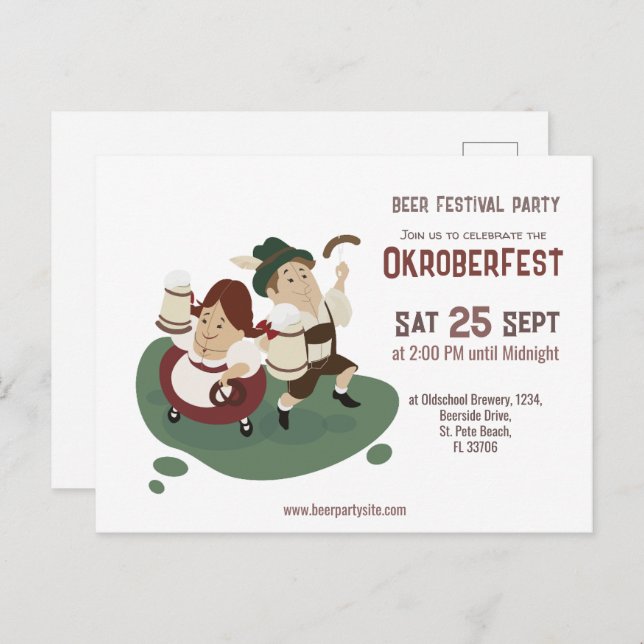 Cartão Postal De Convite casal bávaro engraçado convida para Oktoberfest (Frente/Verso)