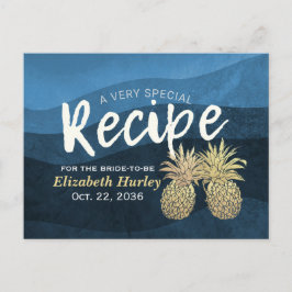 Cartão Postal De Convite Casal de abacaxi Dourado azul de receita do chá de