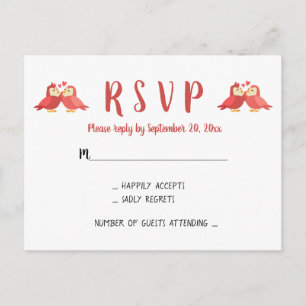 Cartão Postal De Convite Casal de passarinhos RSVP Vermelho Borgonha Casame