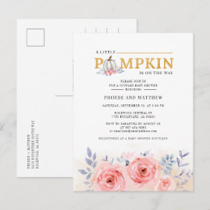 Cartão Postal De Convite Casal Pequeno Pumpkin Rosa Floral