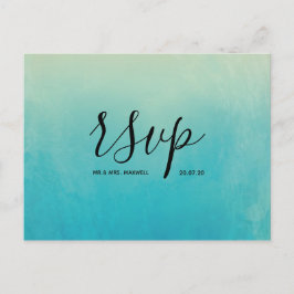 Cartão Postal De Convite Casamento à Beira-Mar com Aguarela Azul Rsvp