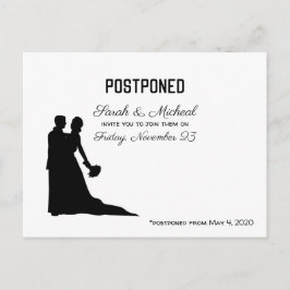 Cartão Postal De Convite Casamento Adiado Data Silhueta Preto e Branco