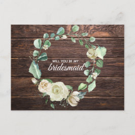 Cartão Postal De Convite Casamento Aquarela Floral Rosa Branca Madeira Rúst