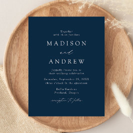 Cartão Postal De Convite Casamento Azul Marinho Elegante Moderno