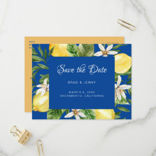 Cartão Postal De Convite Casamento Azul Mediterrâneo Salva Matéria de Dat