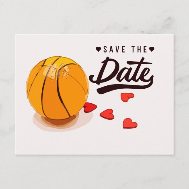 Cartão Postal De Convite Casamento Basquete Salve a Data (Frente)