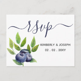 Cartão Postal De Convite casamento botânico azul-aquarela Rsvp
