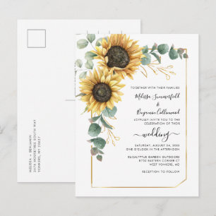 Cartão Postal De Convite Casamento Botânico com Letra Floral de Girassol