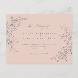 Cartão Postal De Convite Casamento Botânico de Blush Blush, de cor verde si