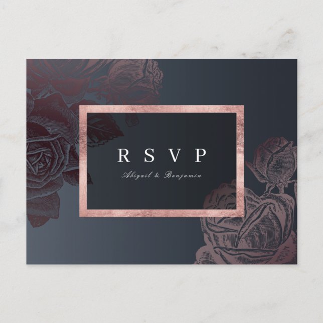 Cartão Postal De Convite Casamento botânico de rosa de luxo RSVP (Frente)