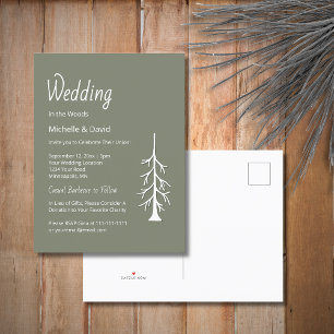 Cartão Postal De Convite Casamento Casual Rustic Pine Tree Sage Green