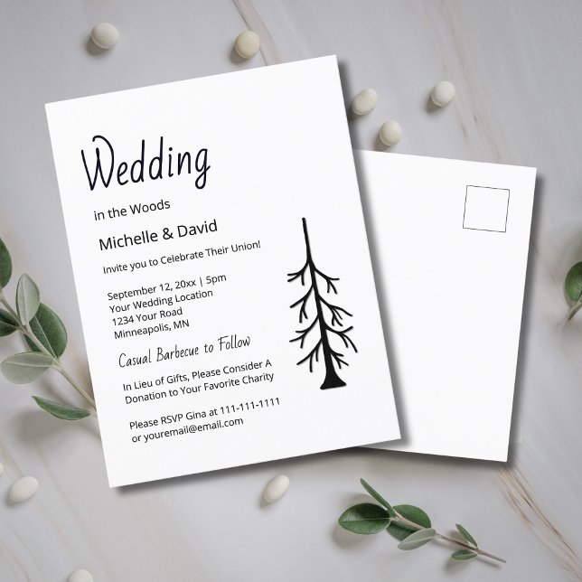 Cartão Postal De Convite Casamento Casual Rustic Pine Tree Simple Evergreen (Criador carregado)