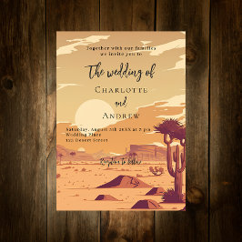 Cartão Postal De Convite Casamento com a paisagem do deserto retro terracot