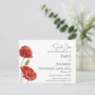 Cartão Postal De Convite Casamento com Aquarela Minimalista de Flores Verme