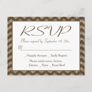Cartão Postal De Convite Casamento com Listra Chevron em Burlap Marrom RSVP