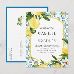 Cartão Postal De Convite Casamento com o Código QR dos Padrões de Azulejo e