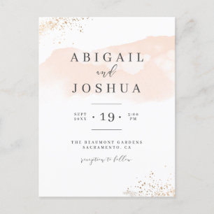 Cartão Postal De Convite Casamento de Aquarela Rosa-Cor-de-Rosa Minúscula P