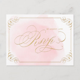 Cartão Postal De Convite Casamento de caligrafia elegante com ouro embebido