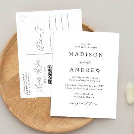 Cartão Postal De Convite Casamento de Código QR Branco e Preto Elegante Mod