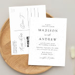 Cartão Postal De Convite Casamento de Código QR Branco e Preto Específico M<br><div class="desc">Cartaz minimalista e moderno de convite para casamento, com os detalhes do seu casamento em letras brancas, com destaque para o roteiro de caligrafia em um fundo branco e preto. Personalize a parte traseira do cartão postal do convite de casamento chic com seu endereço de devolução, data de resposta desejada,...</div>