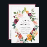 Cartão Postal De Convite Casamento de Código QR do Sangue de Autumn Waterco<br><div class="desc">Crie uma primeira impressão memorável com o nosso cartão postal de casamento com o código QR personalizável, com uma impressionante estrutura floral de diamante de aquarela em tons ricos de outono. Perfeito para casais experientes em tecnologia, este design moderno e elegante combina perfeitamente a tradição com a inovação. Os tons...</div>