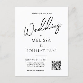 Cartão Postal De Convite Casamento de Código QR Elegante de Script Minimali
