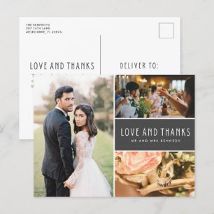 Cartão Postal De Convite Casamento de Colagem Fotográfica de Obrigados e Am
