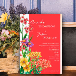 Cartão Postal De Convite Casamento de Flores Selvagens Amarelas, Laranja Br