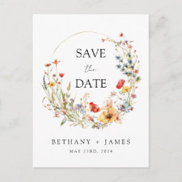 Cartão Postal De Convite Casamento de Flores Silvestres Caprichosas Salve a