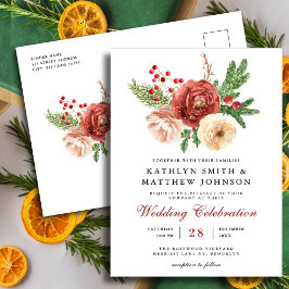 Cartão Postal De Convite Casamento de Folhagem de Terracotta Floral Pine Bo