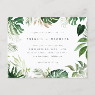 Cartão Postal De Convite Casamento de Folhagem Tropical na moda Summer Wate
