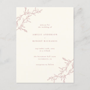 Cartão Postal De Convite Casamento de Folhagem Vermelha Mínima Chic e Muted