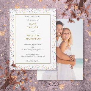 Cartão Postal De Convite Casamento de Foto de Confetes Coloridos Arco-íris 