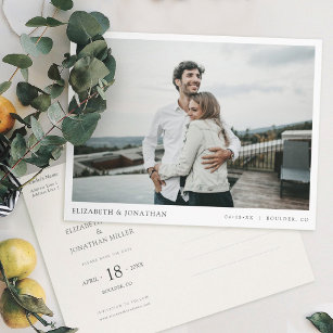 Cartão Postal De Convite Casamento de Foto Moderno com Na moda Simples Salv