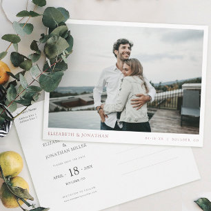 Cartão Postal De Convite Casamento de Foto Moderno com Na moda Simples Salv
