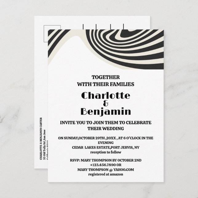 Cartão Postal De Convite Casamento de Foto Personalizada Retro Preto e Bran (Frente/Verso)