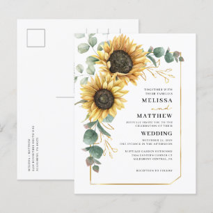 Cartão Postal De Convite Casamento de Girassol Floral Eucalipto