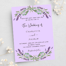Cartão Postal De Convite Casamento de lavanda violeta eucalipto verde