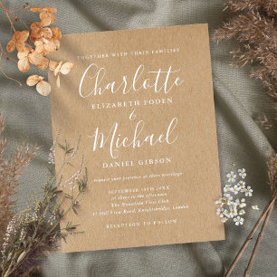 Cartão Postal De Convite Casamento de Letra Script Rústica da Kraft