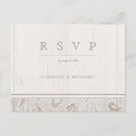 Cartão Postal De Convite Casamento de madeiras rústicas com rendas brancas