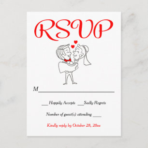 Cartão Postal De Convite Casamento de Noiva & Noivo Cartoon Caprichoso RSVP