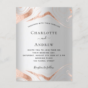 Cartão Postal De Convite Casamento de ouro rosa de prata