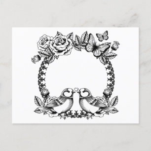Cartão Postal De Convite Casamento de Pássaros de Amor