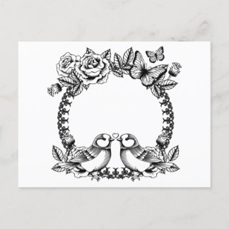 Cartão Postal De Convite Casamento de Pássaros de Amor
