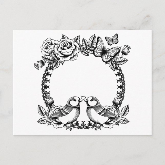 Cartão Postal De Convite Casamento de Pássaros de Amor (Frente)