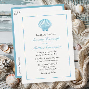Cartão Postal De Convite Casamento de Praia da Turquesa Azul Náutica Shell