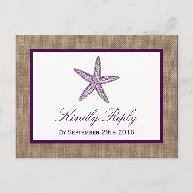Cartão Postal De Convite Casamento de Praia de Starfish Burlap | Escolha su (Frente)
