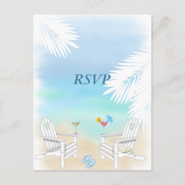Cartão Postal De Convite Casamento de Praia RSVP (Frente)