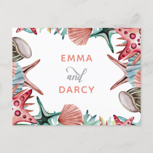 Cartão Postal De Convite Casamento de praia RSVP da celebração do beira-m