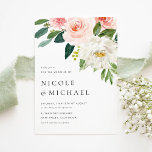 Cartão Postal De Convite Casamento de primavera das Flores de Jardim Bonito<br><div class="desc">Crie uma primeira impressão romântica e elegante com nosso cartão postal de convite para casamento personalizável, com lindas cores d'água, pinceladas, rosa e flores brancas. Este design eterno dá vida a flores femininas e suaves, fazer perfeito para primavera ou casamentos de verão. Personalize este cartão postal de convite para o...</div>